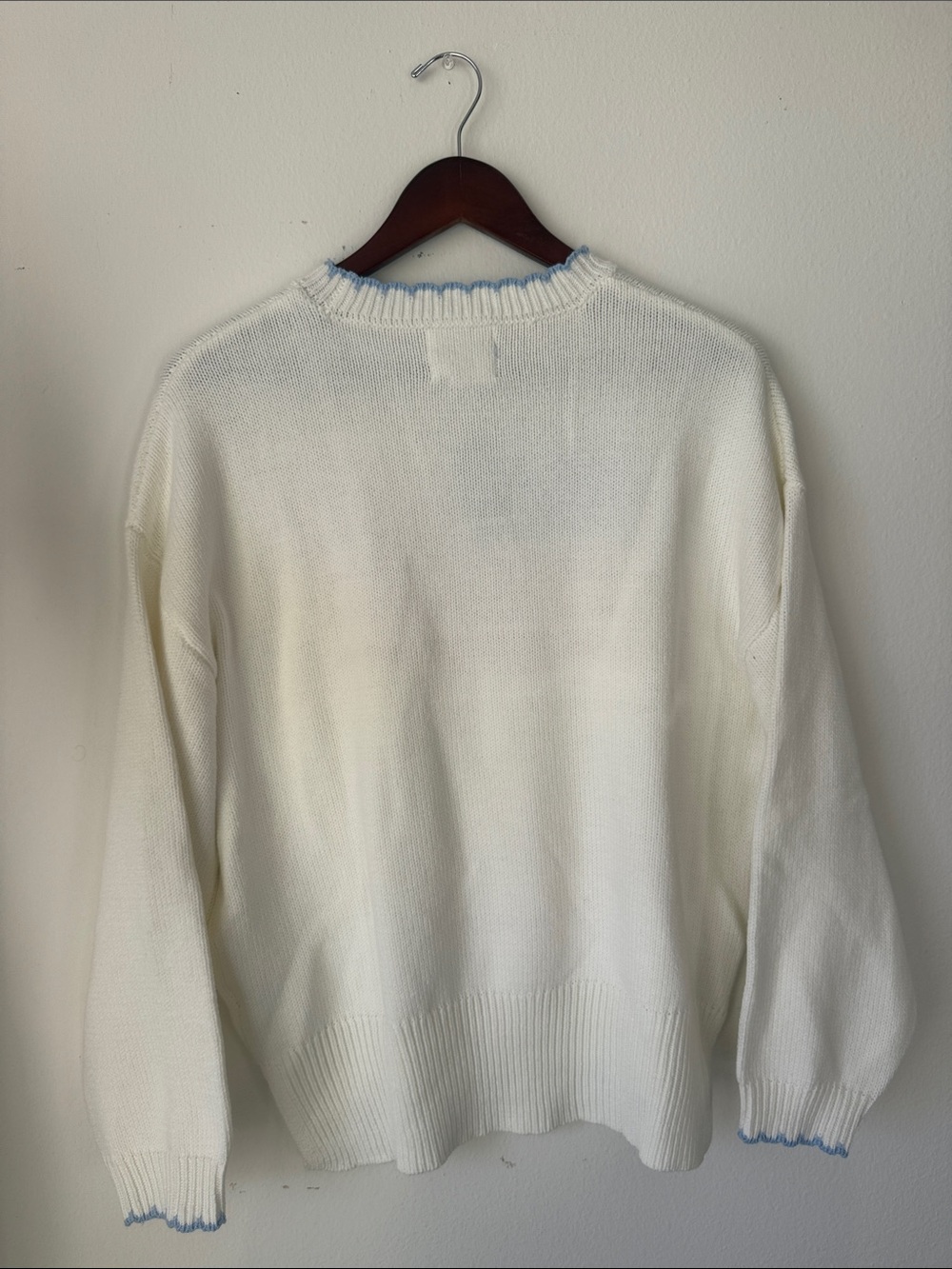 American Flag Crewneck Sweater with Pastel Pink & Blue Lace Motif, NWT - Picture 5 of 5